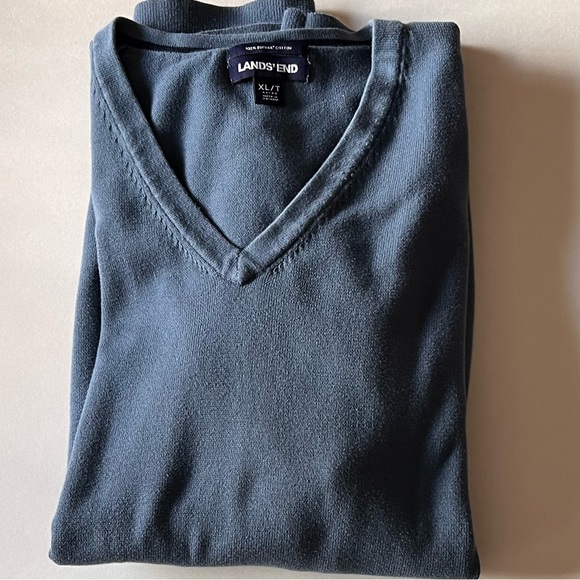 Lands’ End- Supima Cotton V-neck Men’s Sweater- Muted Blue - Extra Large/ Tall - Picture 4 of 8